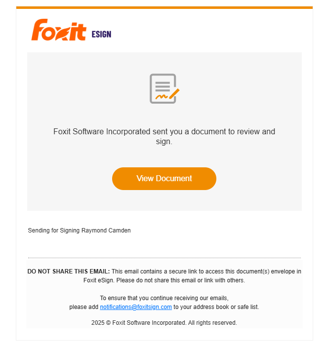 Email in regards to signing